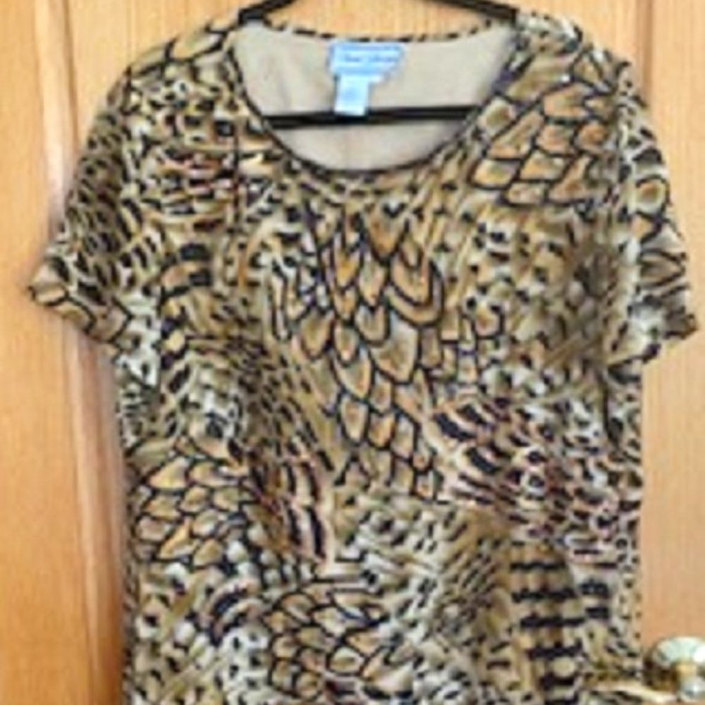 Women Vtg Diane Gilman 100%Silk Lined Dress Animal Print Beads Glitter Sz:1X